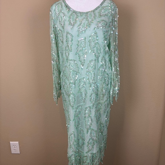 Laurence Kazar New York 100% Silk Vintage Mint Green Asymmetrical Mid Dress - Picture 1 of 15
